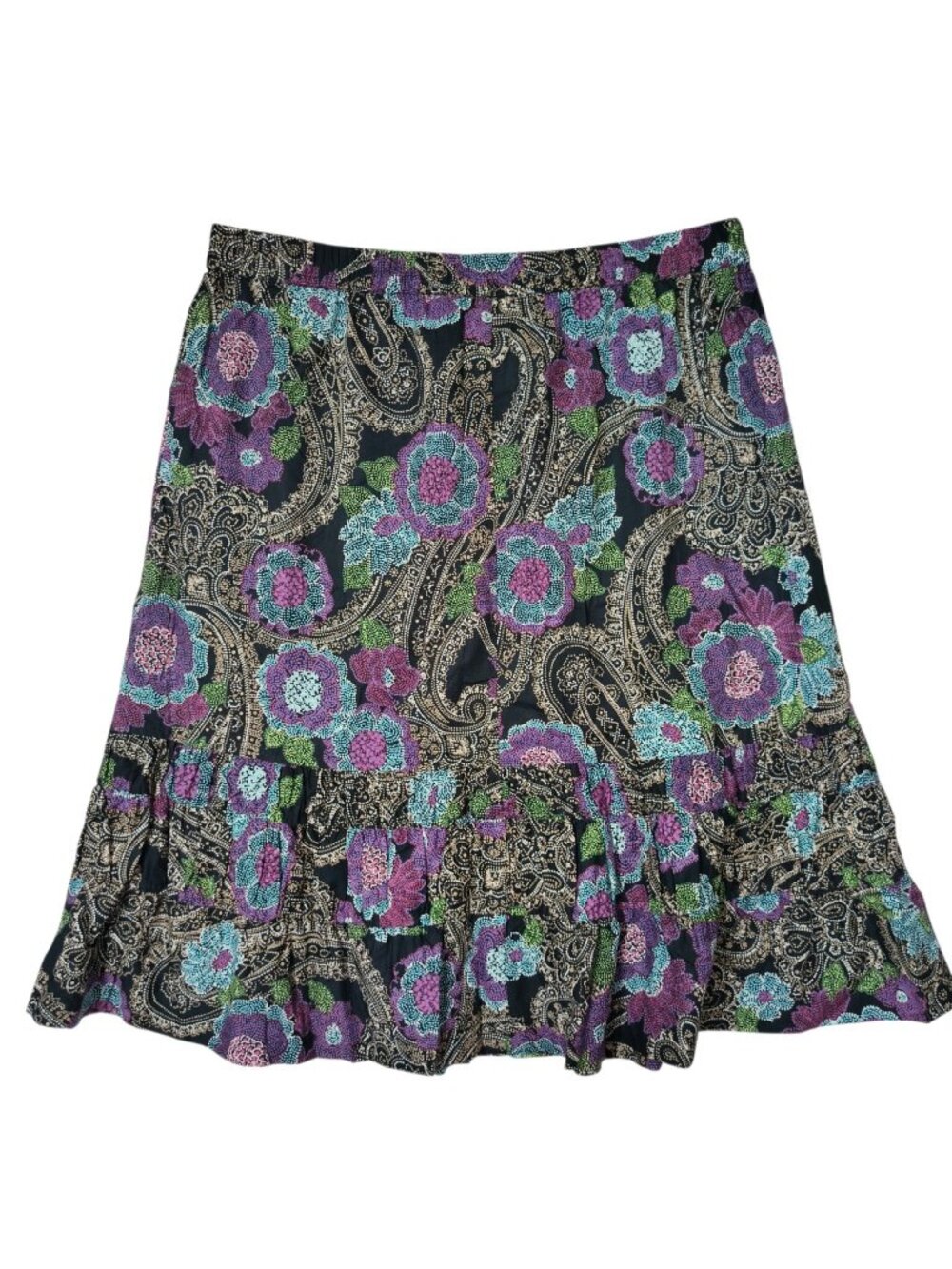 Sag Harbor Womens Floral Skirt Pleated Ruffled Hem Elastic Waist Women's XL
